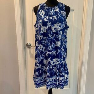 LOFT Midi Sleeveless Dress, S, EUC, Royal blue with beachy print